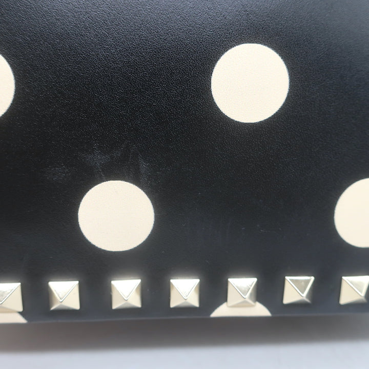 Valentino Polka Dot Rockstud Camera Bag Black &amp; Cream Leather Small Crossbody