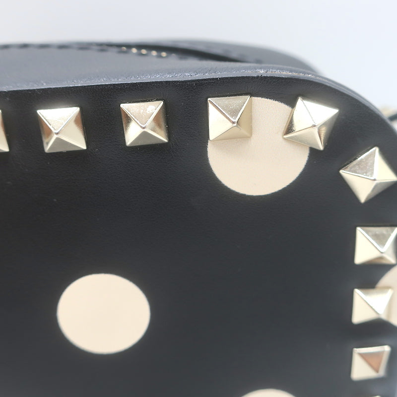 Valentino Polka Dot Rockstud Camera Bag Black &amp; Cream Leather Small Crossbody
