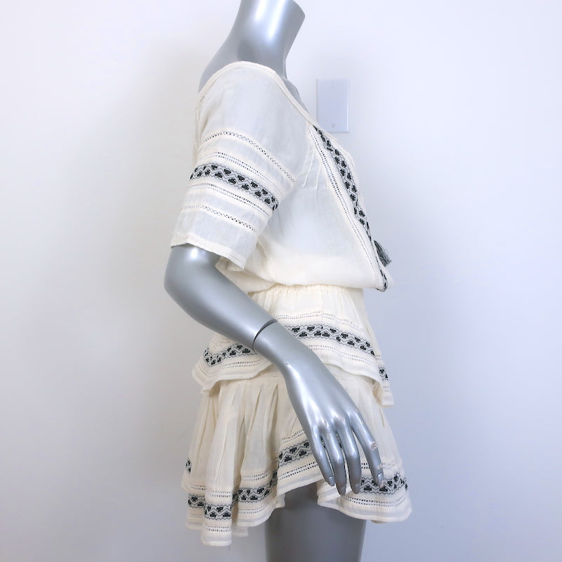 LoveShackFancy Off the Shoulder Embroidered Mini Dress Ivory Size Extra Small