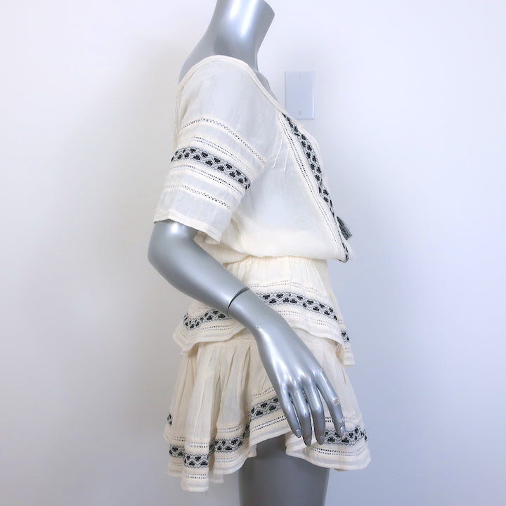 LoveShackFancy Off the Shoulder Embroidered Mini Dress Ivory Size Extra Small
