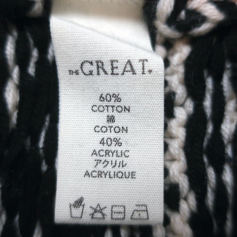 THE GREAT Fair Isle Lodge Cardigan Cream/Black Cotton-Blend Size 3