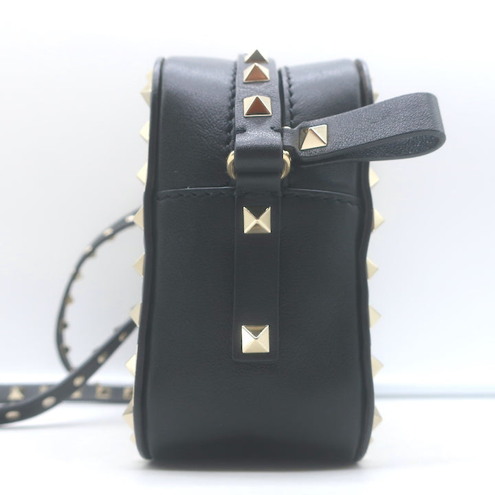 Valentino Polka Dot Rockstud Camera Bag Black &amp; Cream Leather Small Crossbody