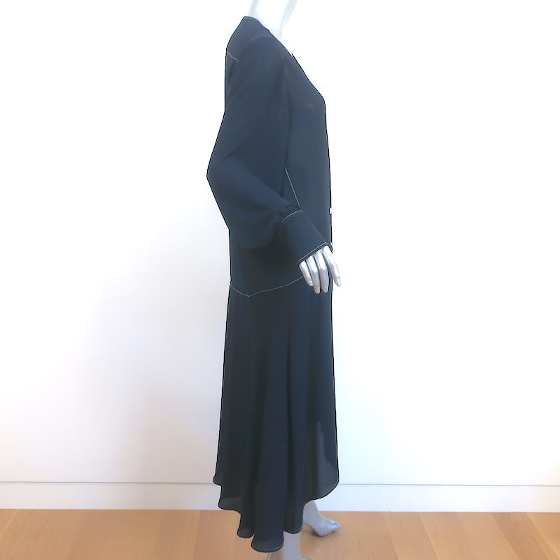 Yune Ho Shirtdress Navy Crepe Size 38 Long Sleeve Midi Dress