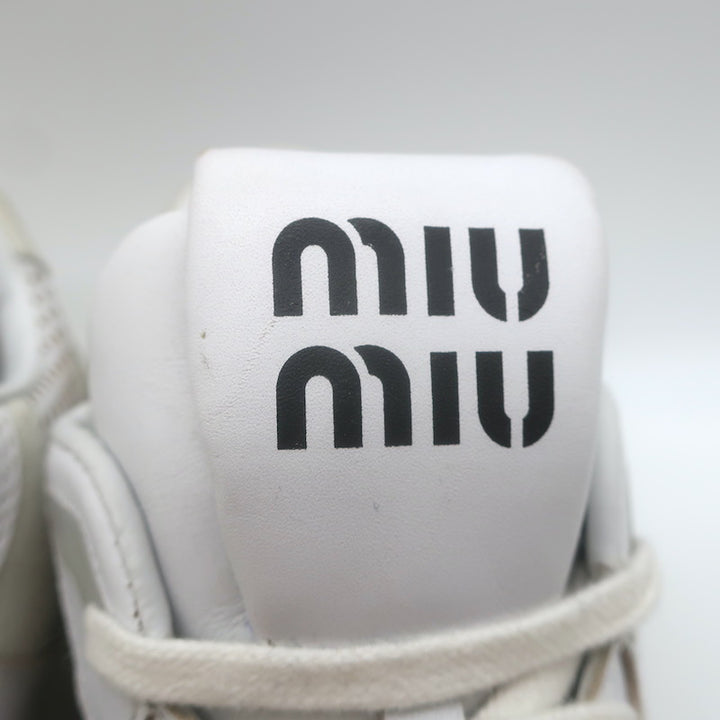 Miu Miu Distressed Low Top Sneakers White Perforated Leather &amp; Suede Size 38.5