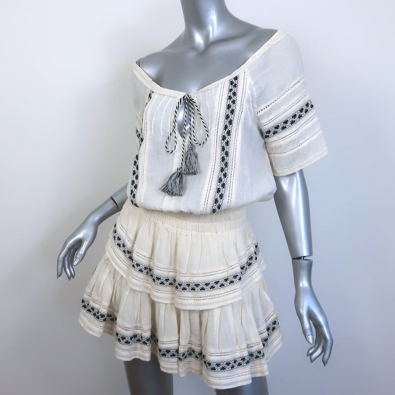 LoveShackFancy Off the Shoulder Embroidered Mini Dress Ivory Size Extra Small