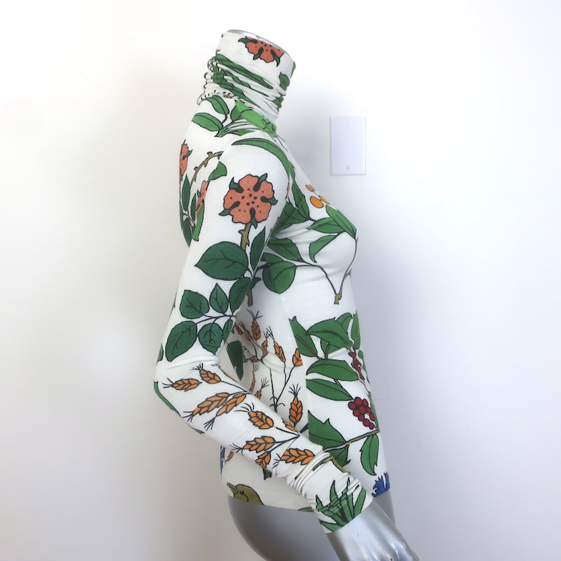 Loewe Herbarium Turtleneck Top White/Multicolor Stretch Wool Jersey Size Small