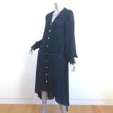 Yune Ho Shirtdress Navy Crepe Size 38 Long Sleeve Midi Dress