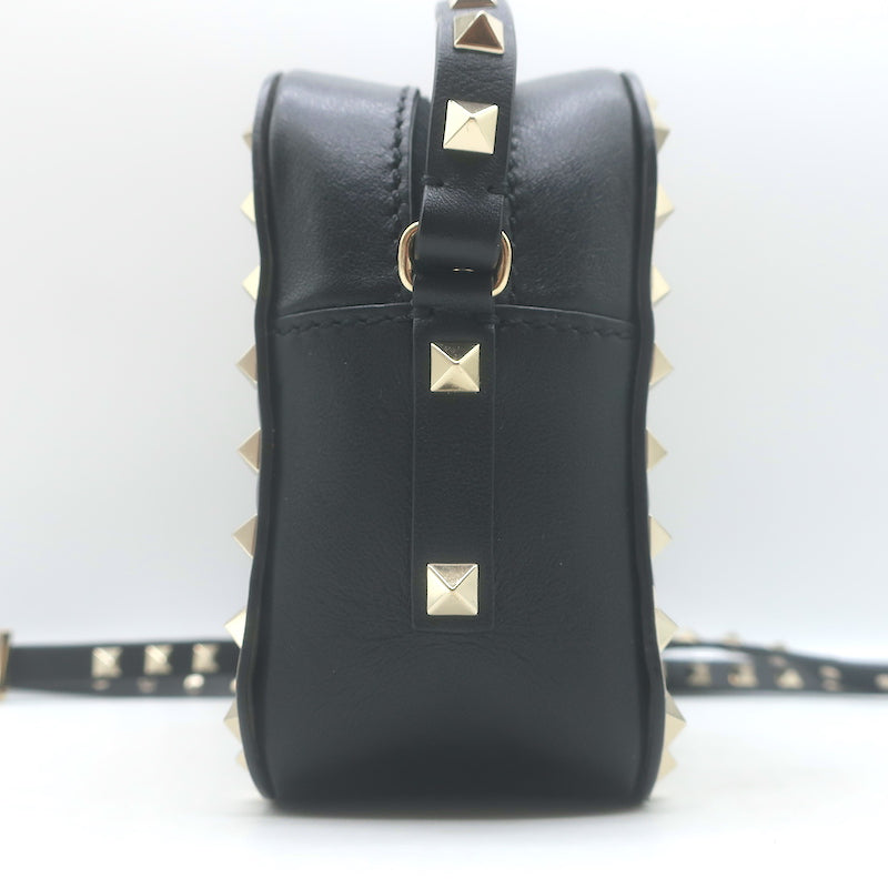 Valentino Polka Dot Rockstud Camera Bag Black &amp; Cream Leather Small Crossbody