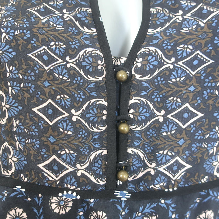 Veronica Beard Makai Mini Dress Navy Paisley Print Ruched Silk Size 6