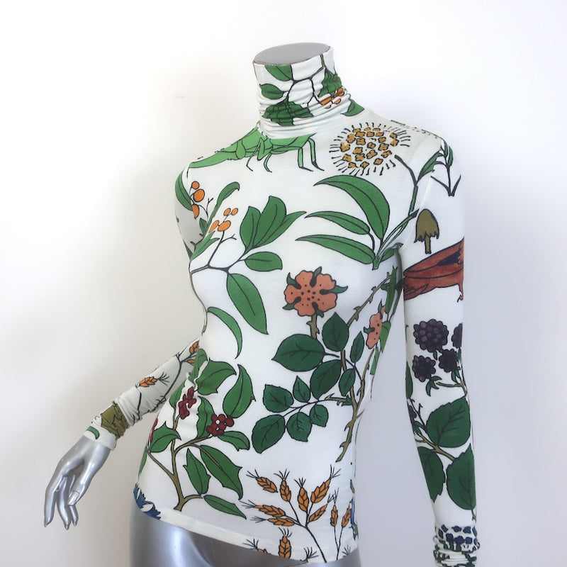 Loewe Herbarium Turtleneck Top White/Multicolor Stretch Wool Jersey Size Small