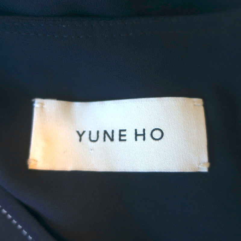 Yune Ho Shirtdress Navy Crepe Size 38 Long Sleeve Midi Dress