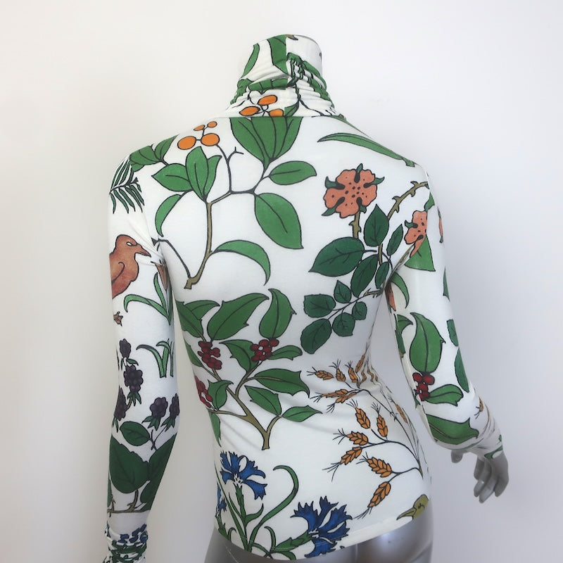Loewe Herbarium Turtleneck Top White/Multicolor Stretch Wool Jersey Size Small