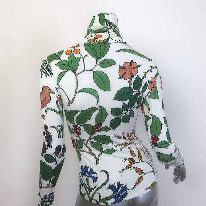 Loewe Herbarium Turtleneck Top White/Multicolor Stretch Wool Jersey Size Small
