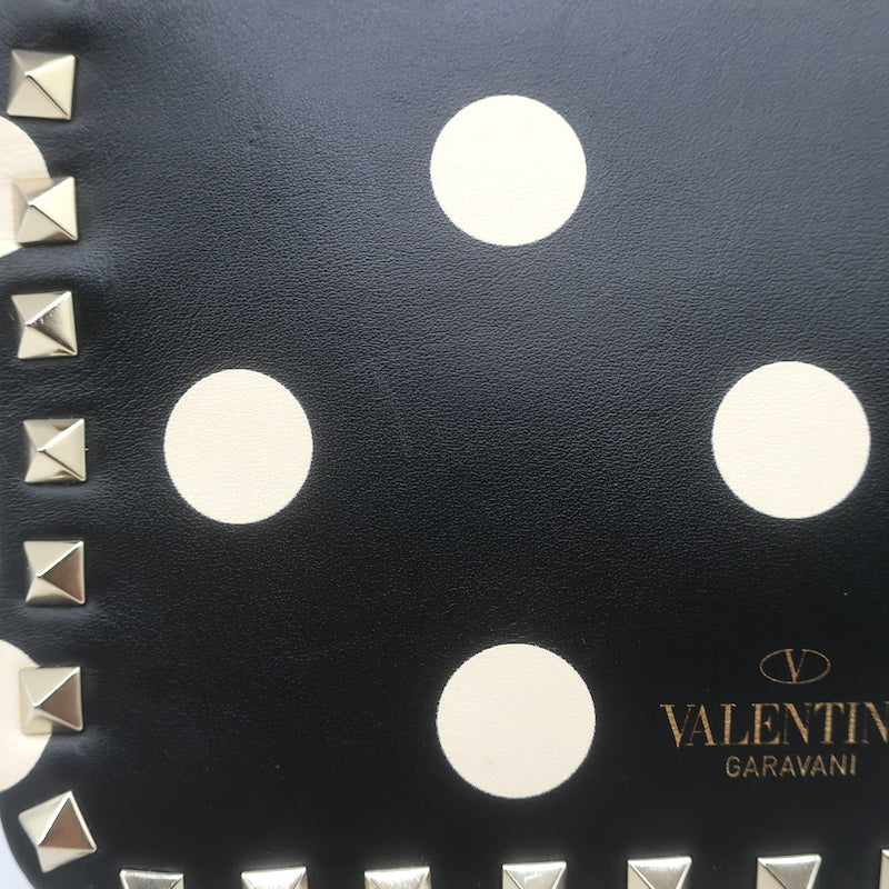 Valentino Polka Dot Rockstud Camera Bag Black &amp; Cream Leather Small Crossbody