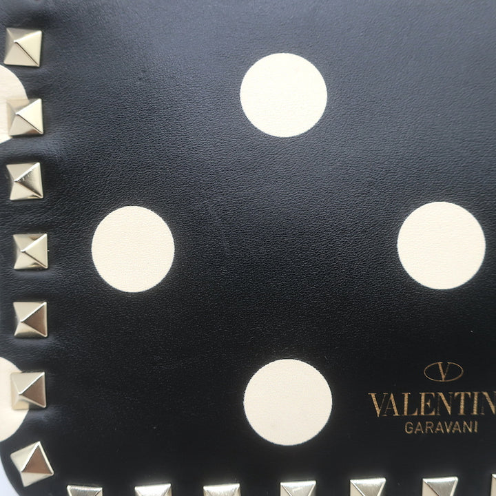 Valentino Polka Dot Rockstud Camera Bag Black &amp; Cream Leather Small Crossbody