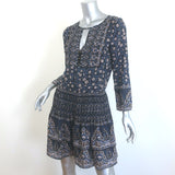 Veronica Beard Makai Mini Dress Navy Paisley Print Ruched Silk Size 6