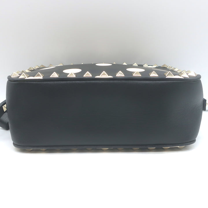 Valentino Polka Dot Rockstud Camera Bag Black &amp; Cream Leather Small Crossbody