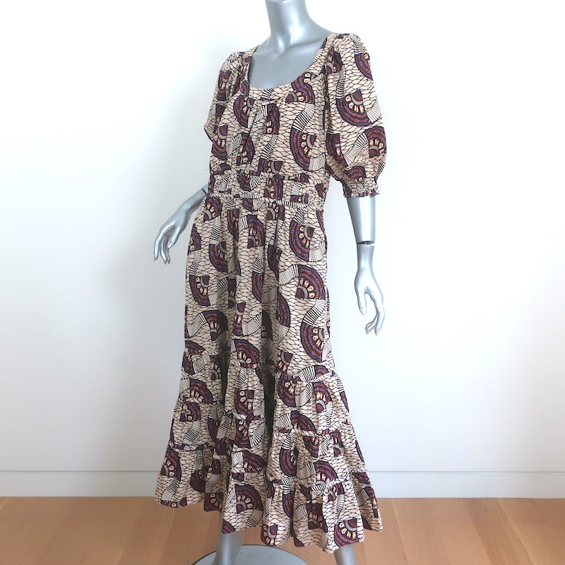 Ulla Johnson Puff Sleeve Midi Dress Juniper Printed Cotton Size 12