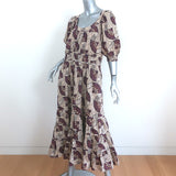 Ulla Johnson Puff Sleeve Midi Dress Juniper Printed Cotton Size 12