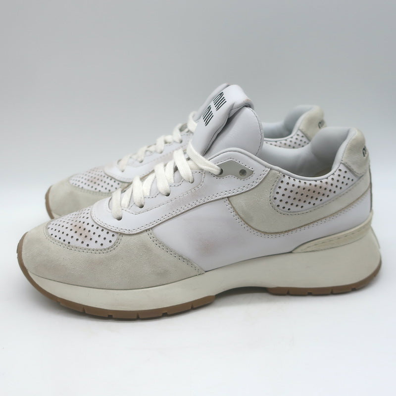 Miu Miu Distressed Low Top Sneakers White Perforated Leather &amp; Suede Size 38.5