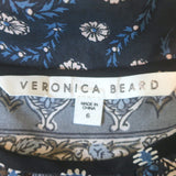 Veronica Beard Makai Mini Dress Navy Paisley Print Ruched Silk Size 6