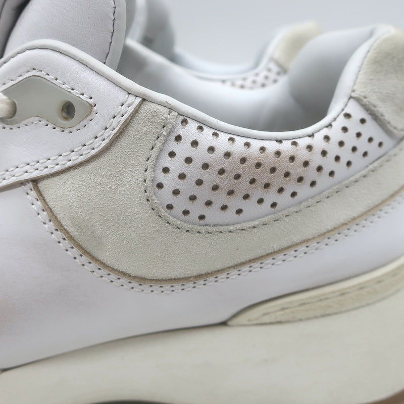 Miu Miu Distressed Low Top Sneakers White Perforated Leather &amp; Suede Size 38.5