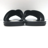 Prada Crisscross Flat Slide Sandals Black Brushed Leather Size 38