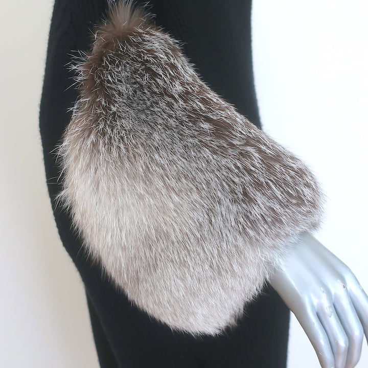 Jil Sander Cashmere Long Cardigan with Fox Fur Cuffs Black Size Medium