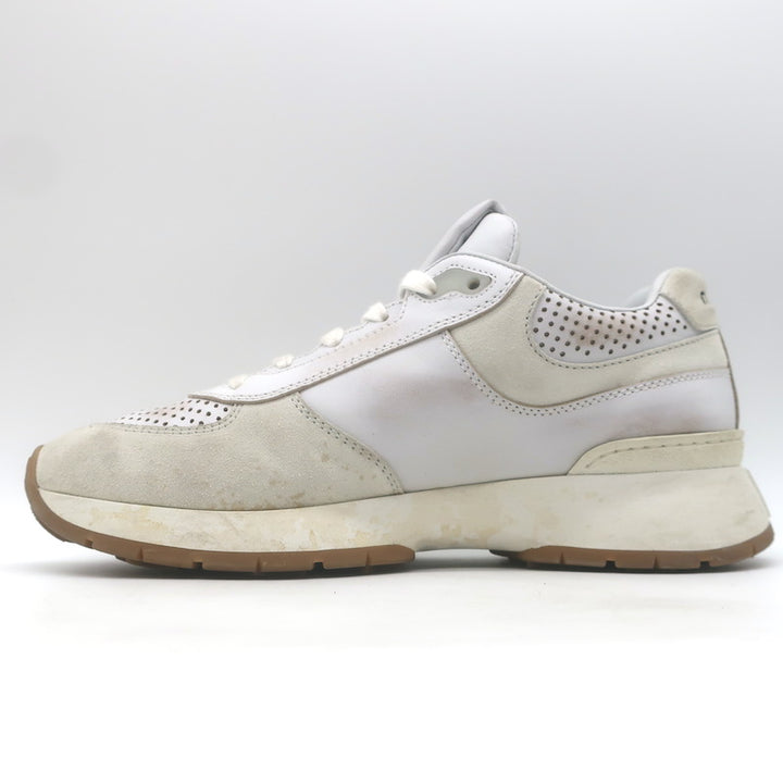 Miu Miu Distressed Low Top Sneakers White Perforated Leather &amp; Suede Size 38.5