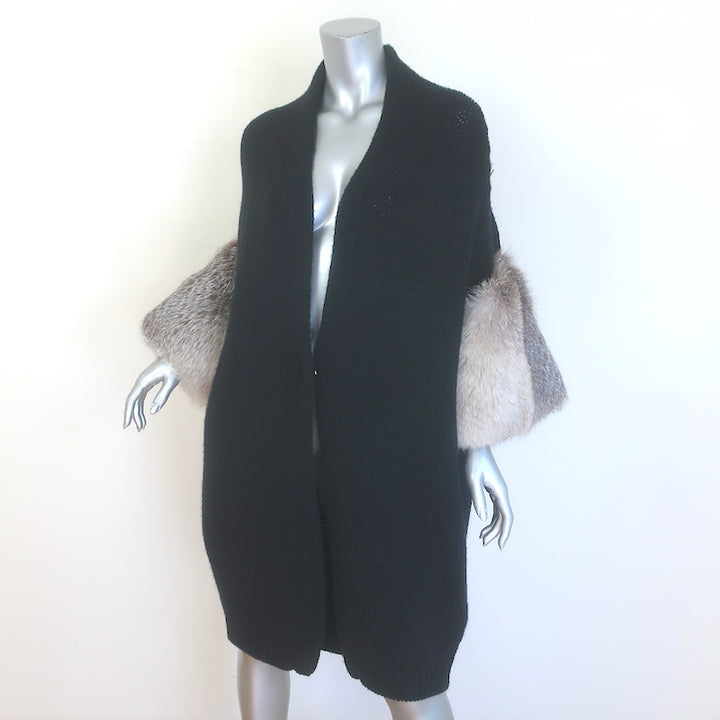 Jil Sander Cashmere Long Cardigan with Fox Fur Cuffs Black Size Medium