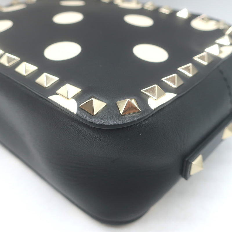 Valentino Polka Dot Rockstud Camera Bag Black &amp; Cream Leather Small Crossbody