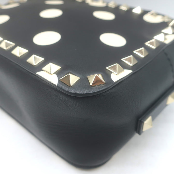 Valentino Polka Dot Rockstud Camera Bag Black &amp; Cream Leather Small Crossbody