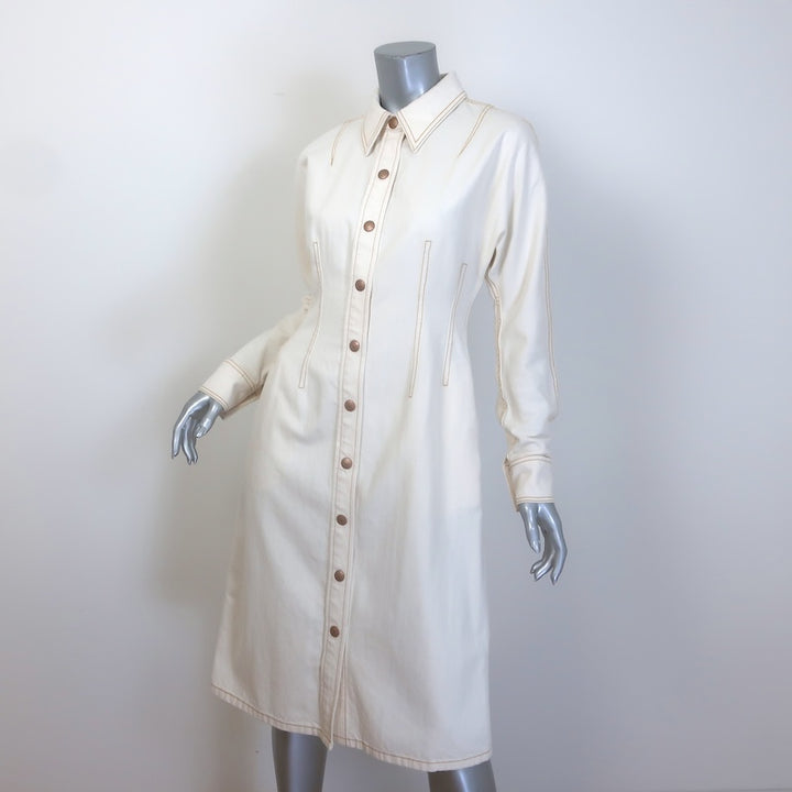 Tory Burch Long Sleeve Denim Shirt Dress Ecru Size 4 NEW