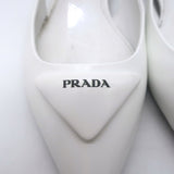 Prada Logo Pointed Toe Slingback Ballet Flats White Brushed Leather Size 38