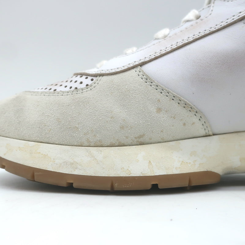 Miu Miu Distressed Low Top Sneakers White Perforated Leather &amp; Suede Size 38.5