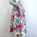 Draco Embroidered Pleated Midi Skirt Cream/Multicolor Size Small