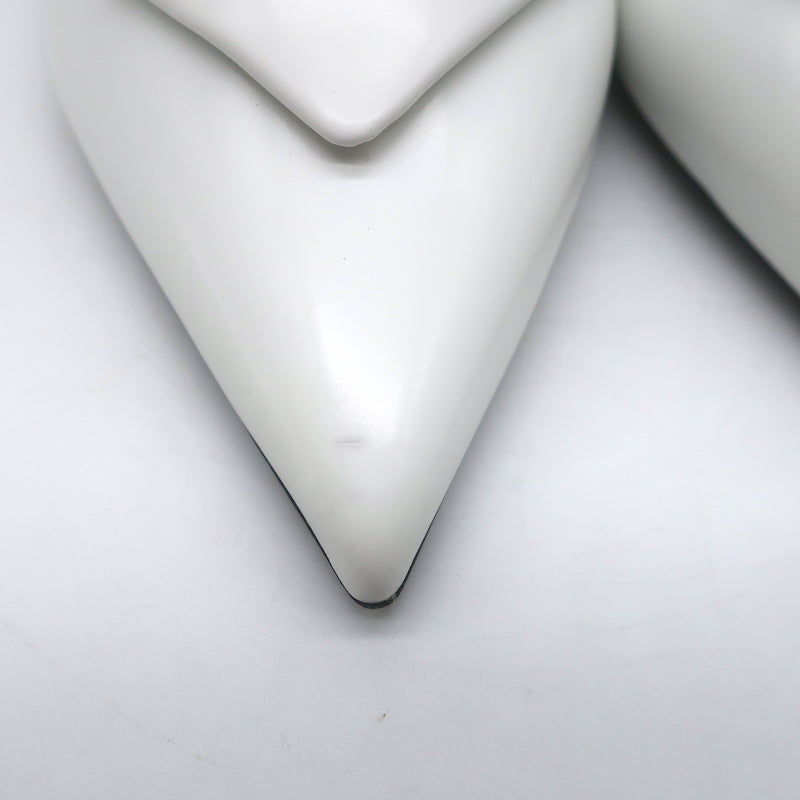 Prada Logo Pointed Toe Slingback Ballet Flats White Brushed Leather Size 38