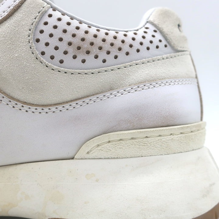 Miu Miu Distressed Low Top Sneakers White Perforated Leather &amp; Suede Size 38.5