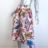 Draco Embroidered Pleated Midi Skirt Cream/Multicolor Size Small