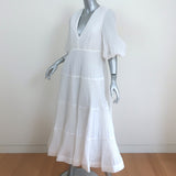 Zimmermann Pleated Midi Dress White Size 3 Puff Sleeve V-Neck NEW