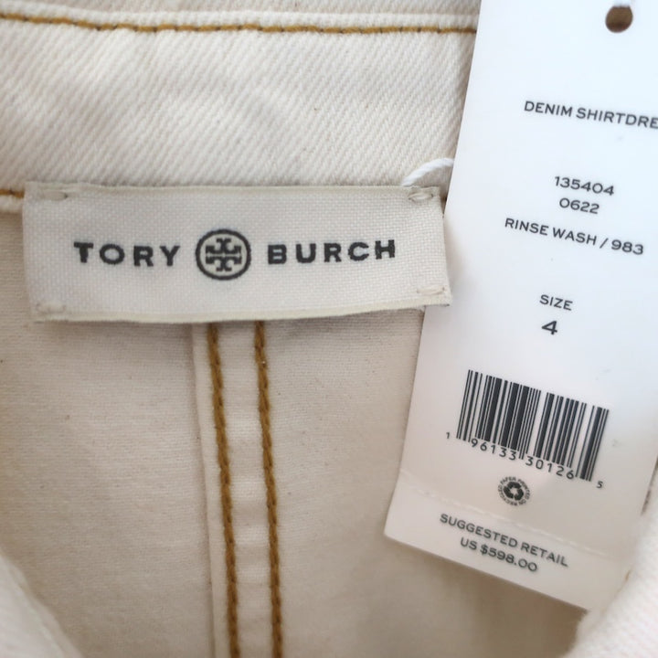 Tory Burch Long Sleeve Denim Shirt Dress Ecru Size 4 NEW