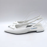 Prada Logo Pointed Toe Slingback Ballet Flats White Brushed Leather Size 38