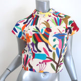 Draco Embroidered Open-Back Cropped Top Cream/Multicolor Size Medium