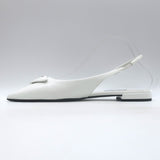 Prada Logo Pointed Toe Slingback Ballet Flats White Brushed Leather Size 38