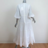 Zimmermann Pleated Midi Dress White Size 3 Puff Sleeve V-Neck NEW