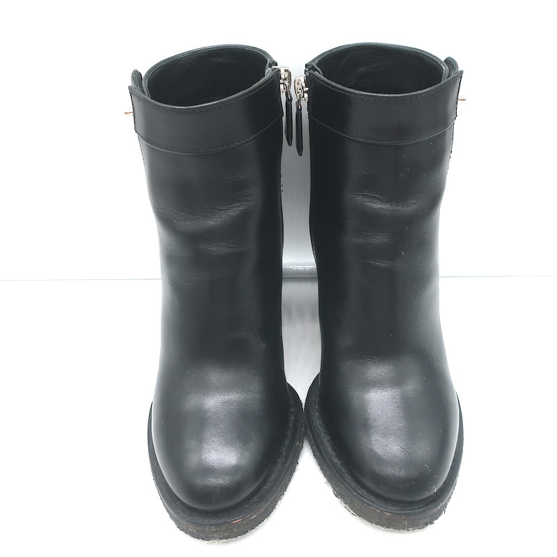 Chanel 18K CC Turn Lock Ankle Boots Black Leather Size 35.5
