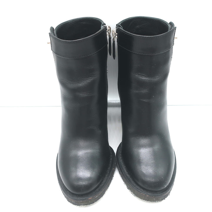 Chanel 18K CC Turn Lock Ankle Boots Black Leather Size 35.5