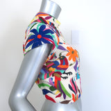 Draco Embroidered Open-Back Cropped Top Cream/Multicolor Size Medium