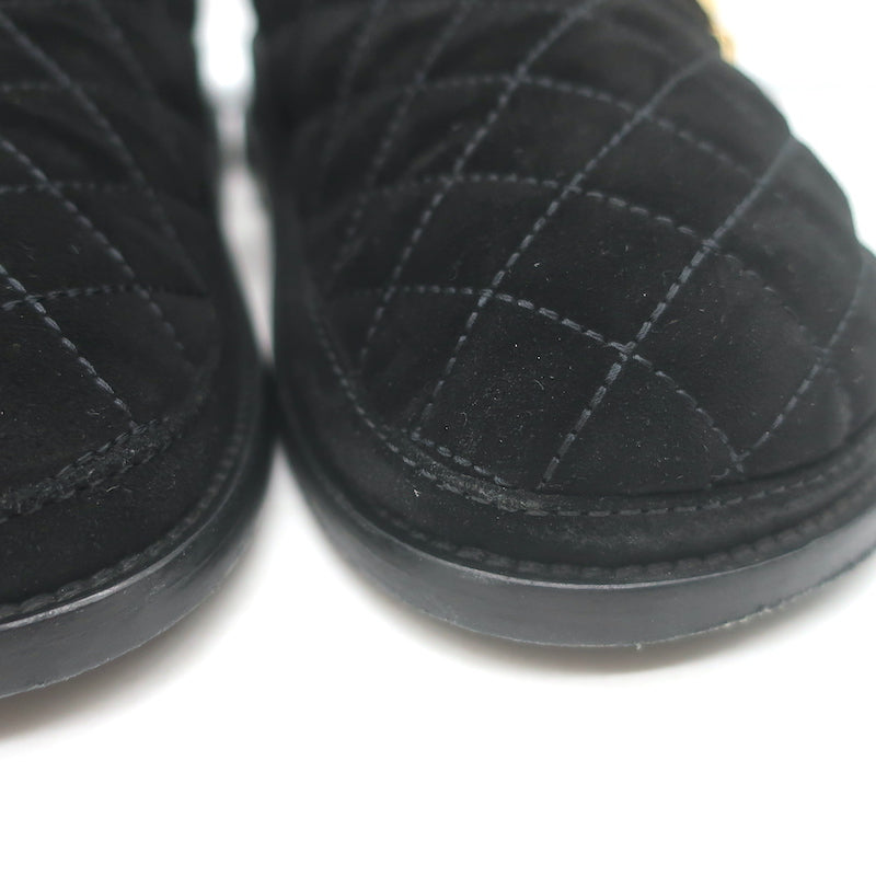 Chanel 2022 Jeweled CC Quilted Flat Mules Black Suede Size 38