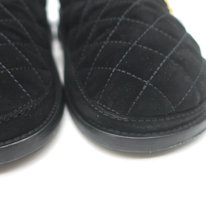 Chanel 2022 Jeweled CC Quilted Flat Mules Black Suede Size 38